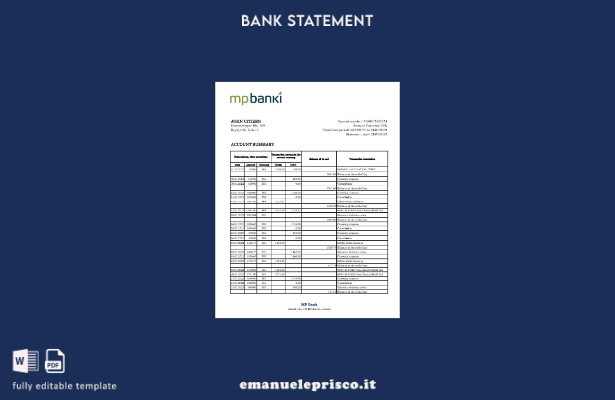 Modello Excel di estratto conto bancario MP Islanda in stile verificato